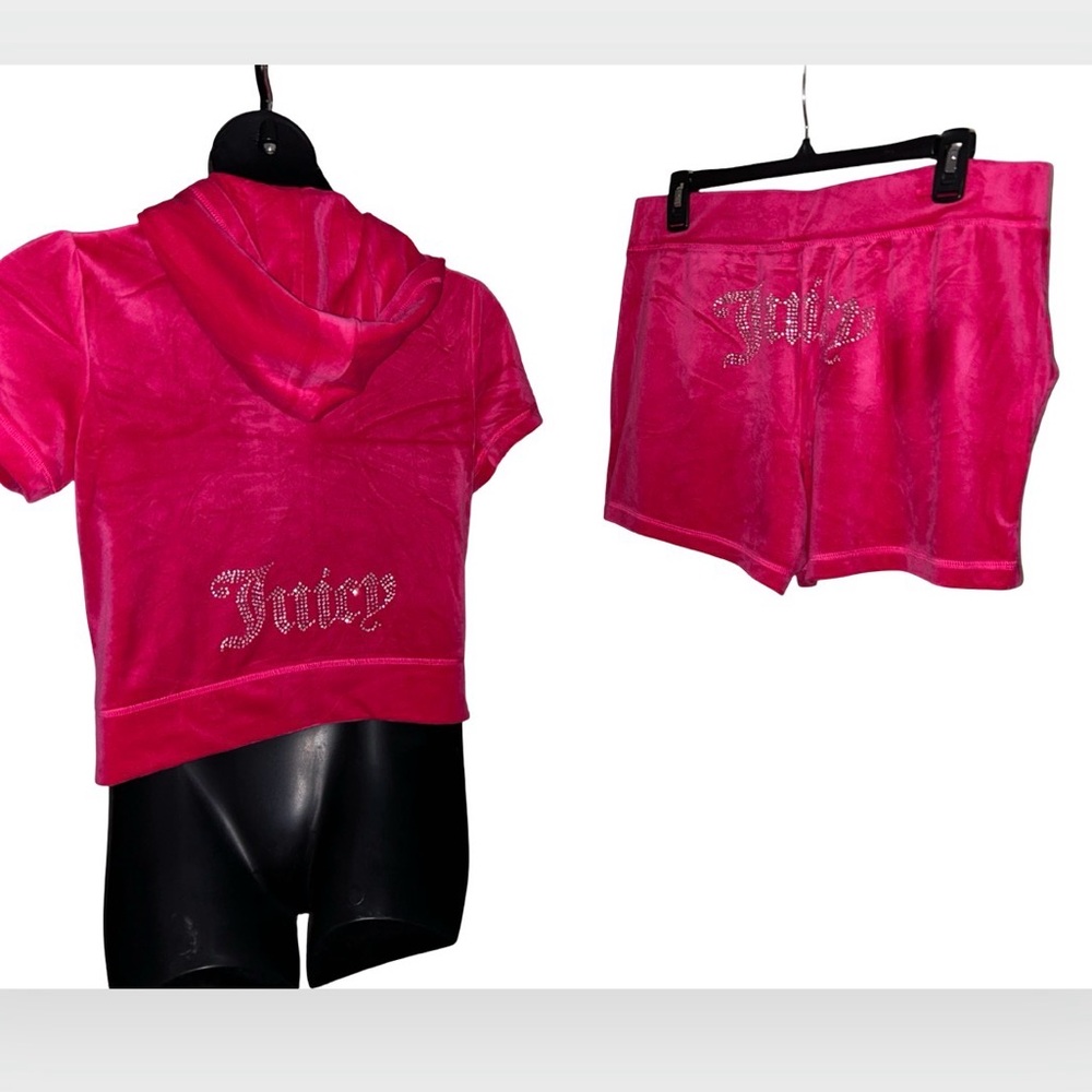 JUICY COUTURE OG BLING RHINESTONE VELOUR VIXEN PINK SHORT-SLEEVE & SHORT SET NWT - Picture 8 of 15